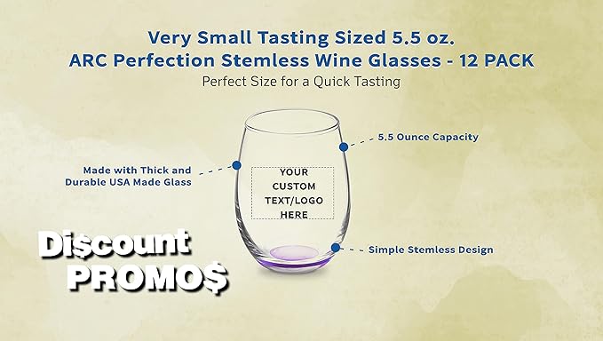 Custom Stemless Wine Glasses by ARC 5.5 oz. Set of 12, Personalized Bulk Pack - Image 3