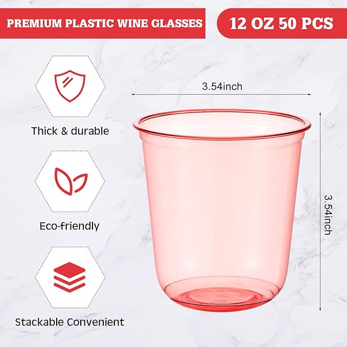50pcs Disposable Stemless Glasses 12oz Crystal Plastic Wine Glasses Clear - Image 2