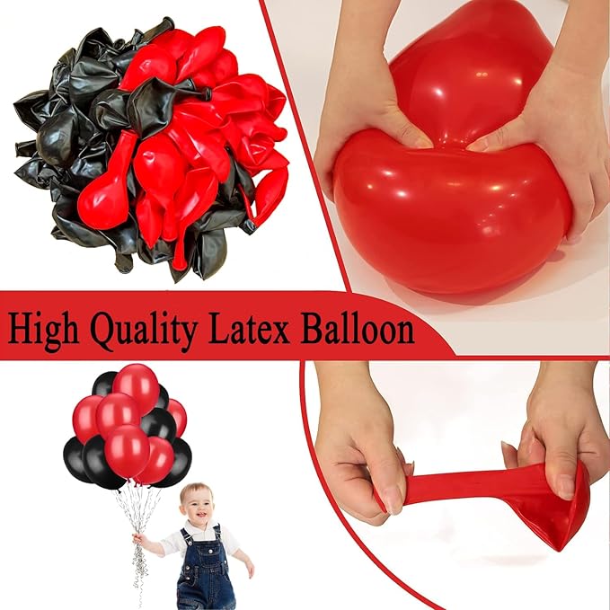Red and Black Balloons, 70 Pack 12 Inch Black and Red Latex Balloons - Image 3