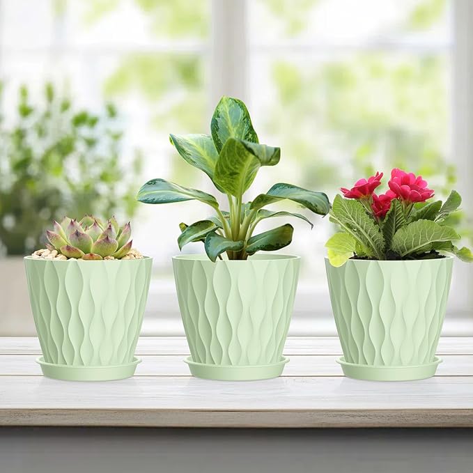 4 Inch Small Pots for Plants, 6 Pack Waffle Texture Small Plant Pots for - Image 7