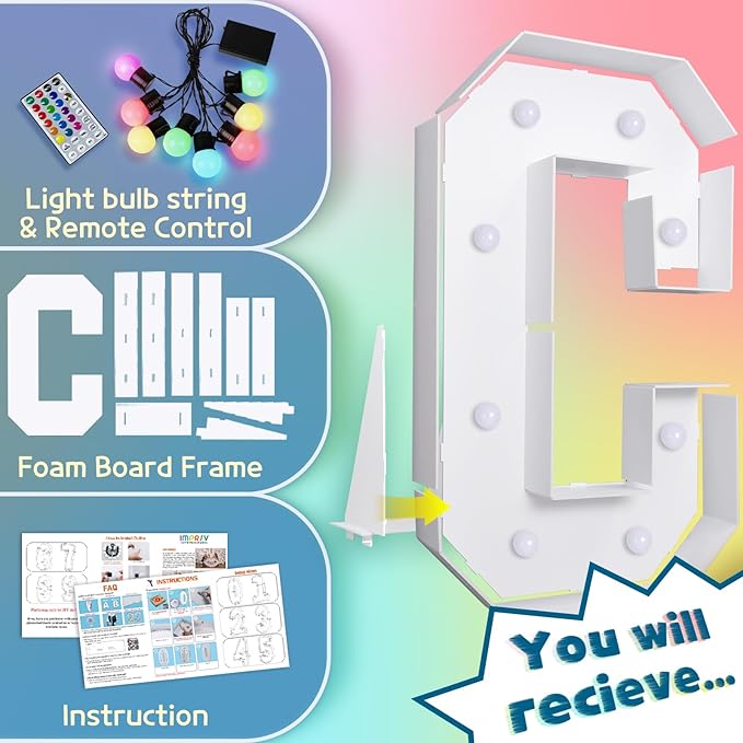 imprsv 3FT Colorful Marquee Light Up Letters C, 18 Color Light Up Alphabet Sign - Image 5