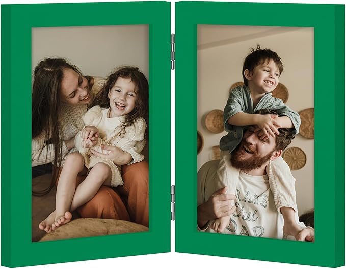 decorUhome Double 4x6 Picture Frame Vertical, Engineered Wood Bifold Photo Frame by decorUhome