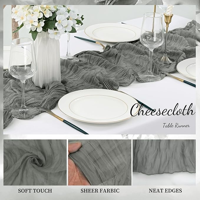 12 Pack Gray 10FT Cheesecloth Table Runner Rustic Gauze Fabric Cheese Cloth - Image 3