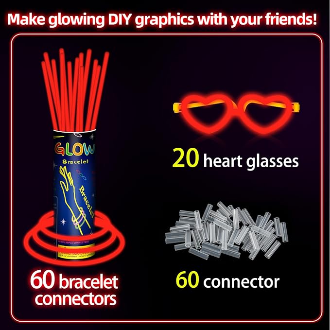 60 Pack 8” Red Glow Sticks Bulk Bright Glow Sticks - Image 2
