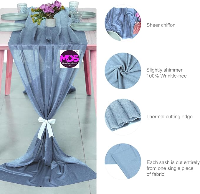 MDS 15 Pack 10ft Chiffon Table Runner 29 x 120 Inches Sheer Wedding Runner - Image 6