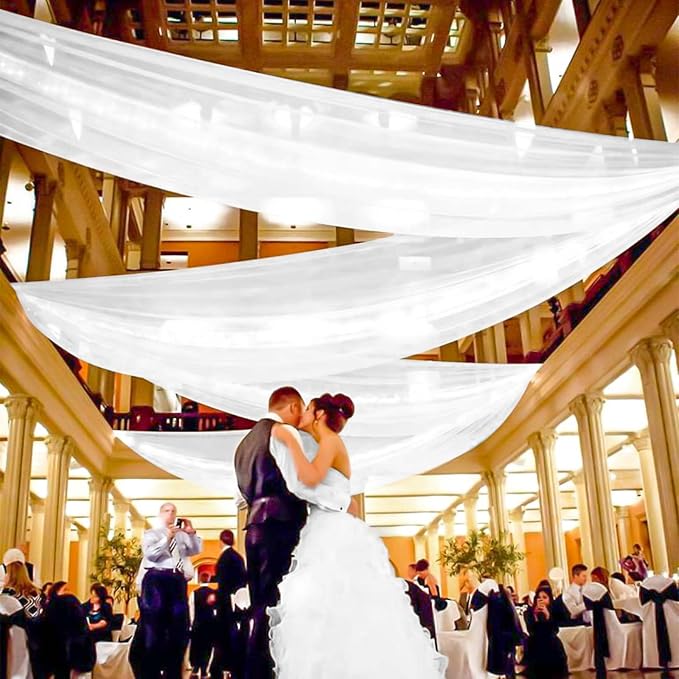 6 Panels White Ceiling Drapes for Wedding, 5ftx40ft Ceiling Drapes Cheesecloth - Image 5