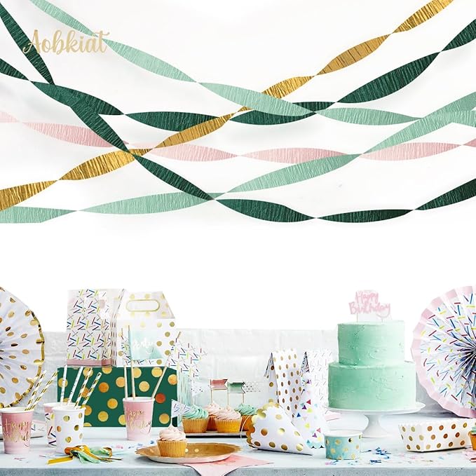 AOBKIAT Wedding Decor Sage Pink Gold Crepe Paper 8 pcs Streamers Party - Image 6