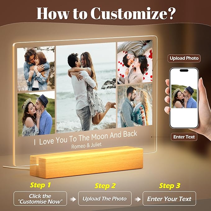 Custom Picture Frames with Photo, Personalized Photo Frame with Night Light - Image 2
