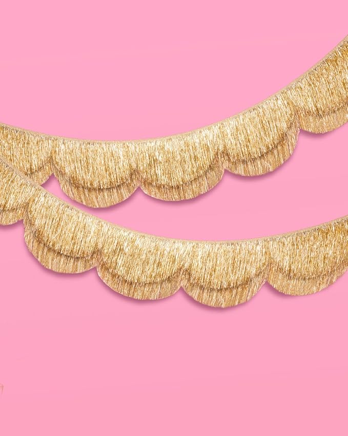 xo, Fetti Gold Scalloped Layered Fringe Banner - 5 Ft. | Bachelorette Party - Image 4