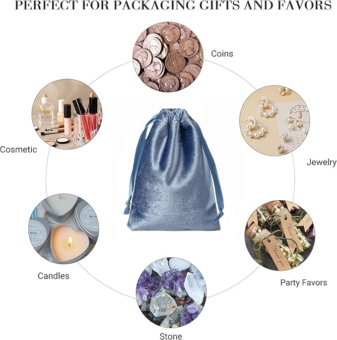 QIANF 12pcs Dusty Blue Velvet Drawstring Bags 4x6 inches Glossy Small Velvet - Image 3