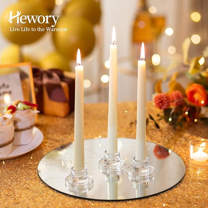 Hewory Glass Taper Candle Holders: 10 PCS Candlestick Holders Clear Short - Image 3