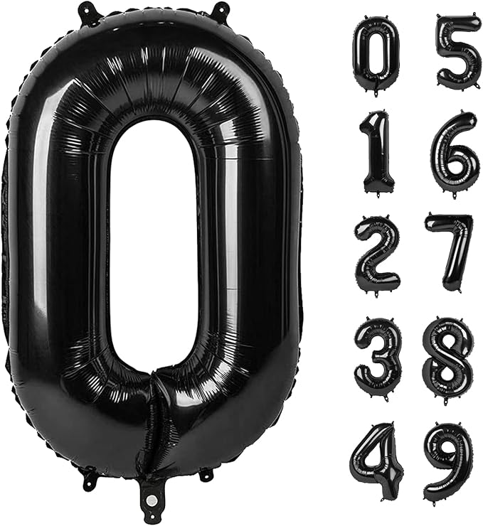 40 Inch Black Number Balloon 0-9, Big Size Happy Birthday Balloon, Foil Helium by Upgesy