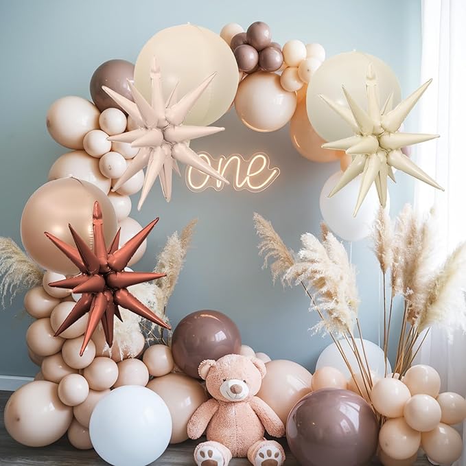 6Pcs Sand White Brown Foil Balloons, 22Inch Cream Beige 4D Round Ball Balloon - Image 5