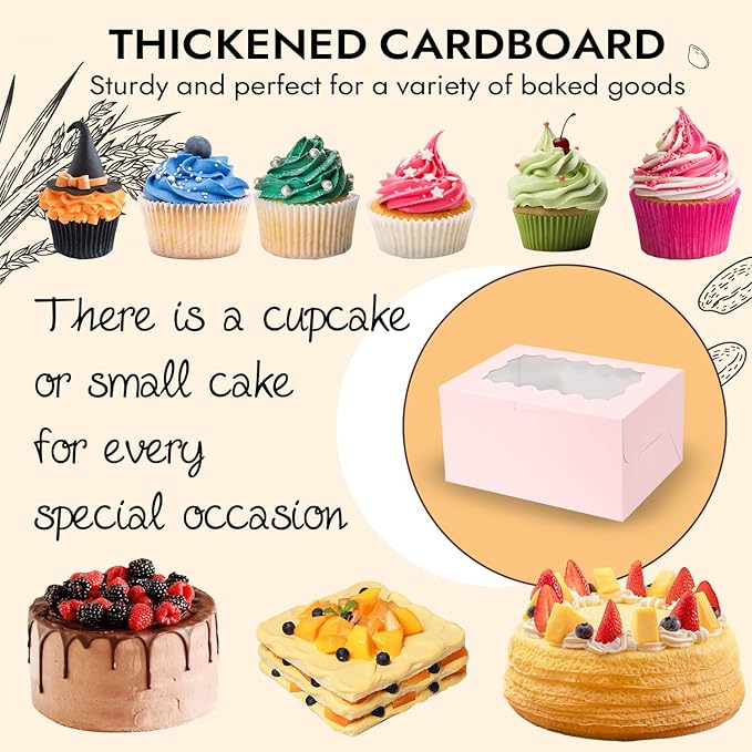 JCD 8Pcs Pink Cake Cupcake Combo Boxes Clear Lid - Image 3