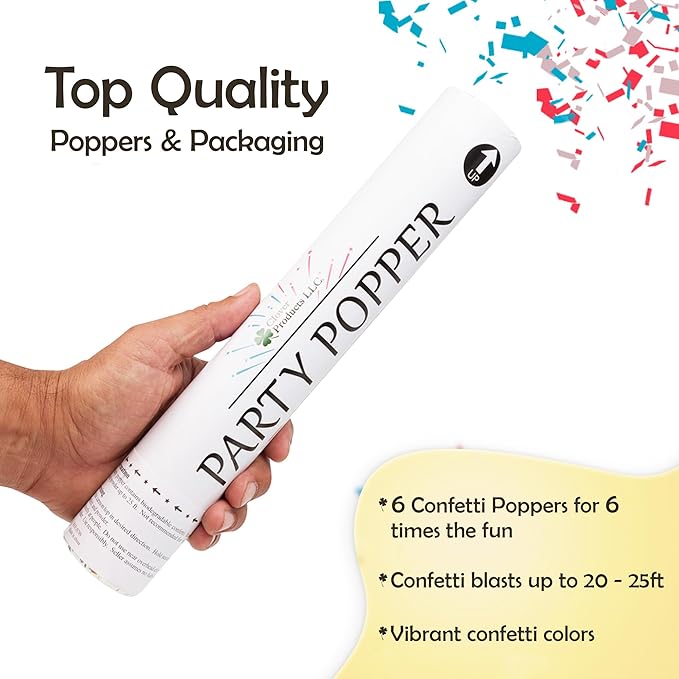 Clover Products Confetti Cannons 6-Pack – Biodegradable Red, Labor day - Image 5