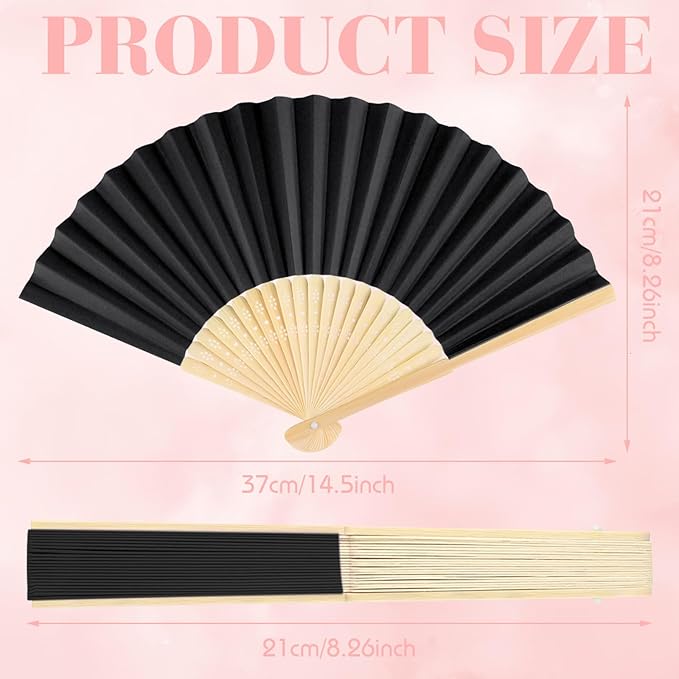 6 Pieces Black Hand Held Bamboo Folding Fans Foldable Paper Fans Handheld - Image 2