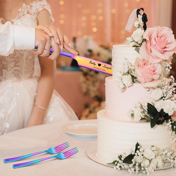Personalized Wedding Cake Knife and Server Set Stainless Steel Forks Cake - Image 4