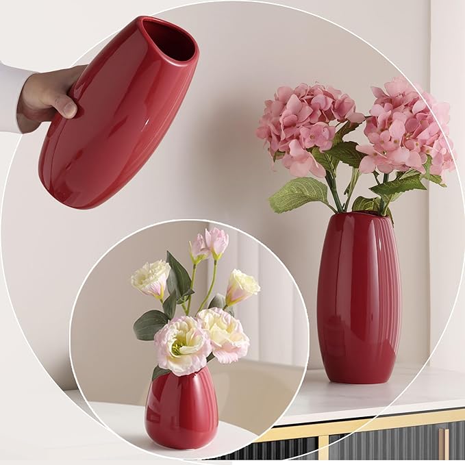 hjn Ceramic Vase Set of 3 Red Flower Vase - Image 7