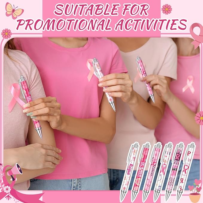 24 Pcs Breast Cancer Awareness Gift Pen Pink Ribbon Black Ink Ballpoint Writing - Image 4
