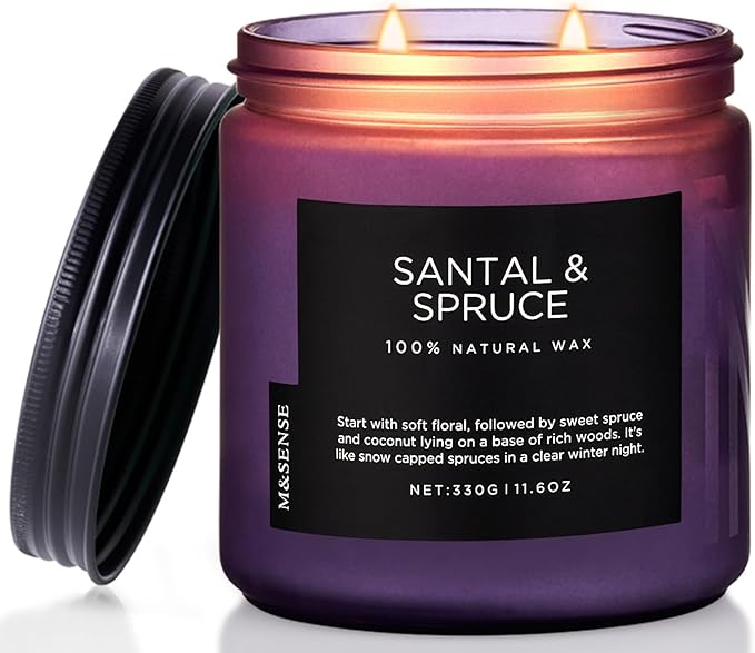 M&SENSE Sweet Spruce Scented Candle, 11.6oz Natural Soy Wax Up to 70 Hours by MSENSE