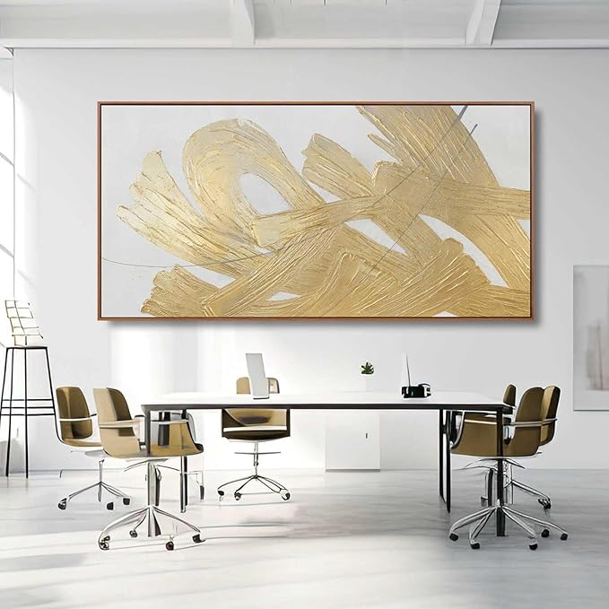 XIANSHOU Gold and White Canvas Wall Art Abstract Wall Artwork Neutral Wall - Image 4