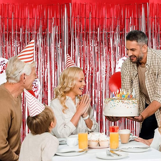 BEISHIDA 2 Pcs Red Door Streamers Tinsel Curtain Party Streamers Backdrop - Image 4