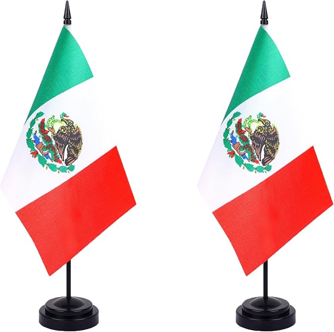 WXTWK 2 Pack Mexico Flag Mexico Deluxe Desk Flag Set by WXTWK