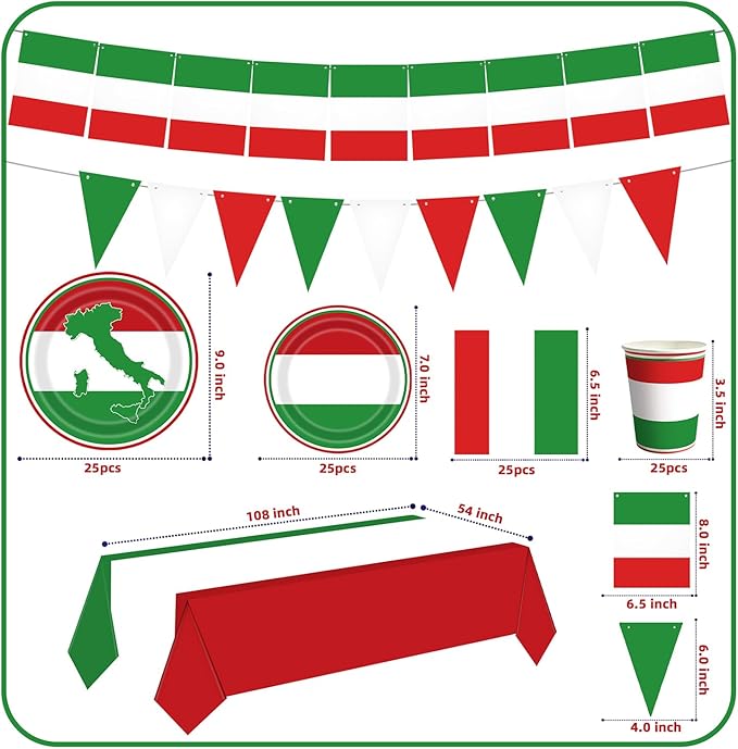 Italian Party Decorations Italy Flag Party Supplies Include Italian Flag Plates - Image 2