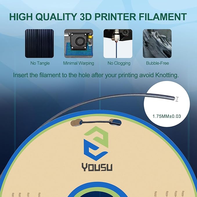 YOUSU PLA Filament 1.75mm, 3D Printer Filament Silk Black Blue Color Changing - Image 4