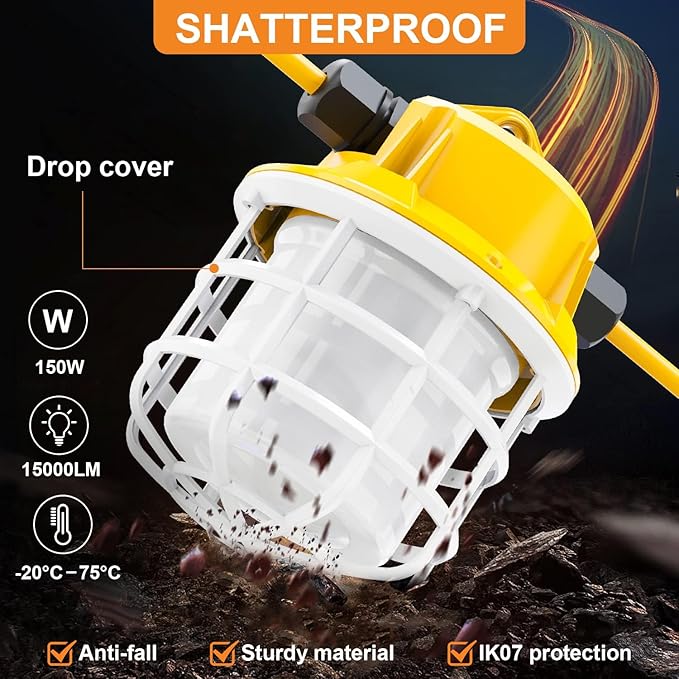 100ft LED Construction String Lights, 150W 15000LM Super Bright LED String Work - Image 4