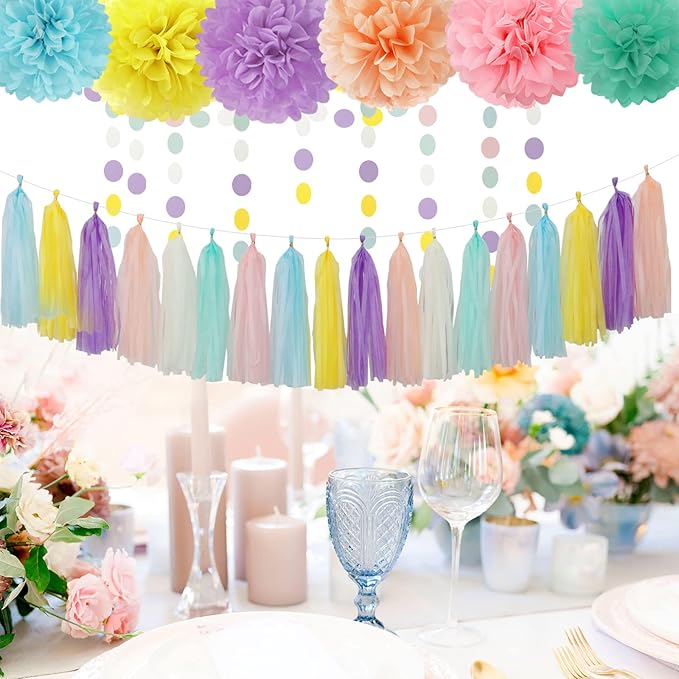 Pastel Rainbow Party-Decorations Supplies Streamers-Garland - Image 7