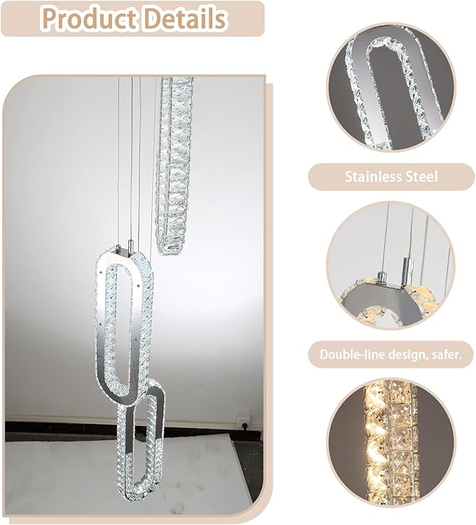 8 Rings Crystal Chandelier, H 118" Modern Silver Pendant Light Luxury Foyer - Image 3