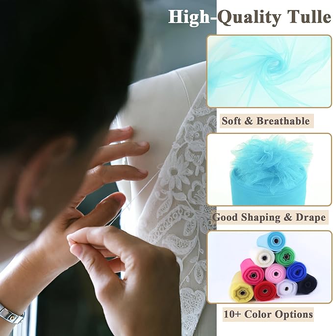 Soft Blue Tulle Fabric Rolls 54 Inch x 40 Yards Large Mesh Tull Bolt - Image 4