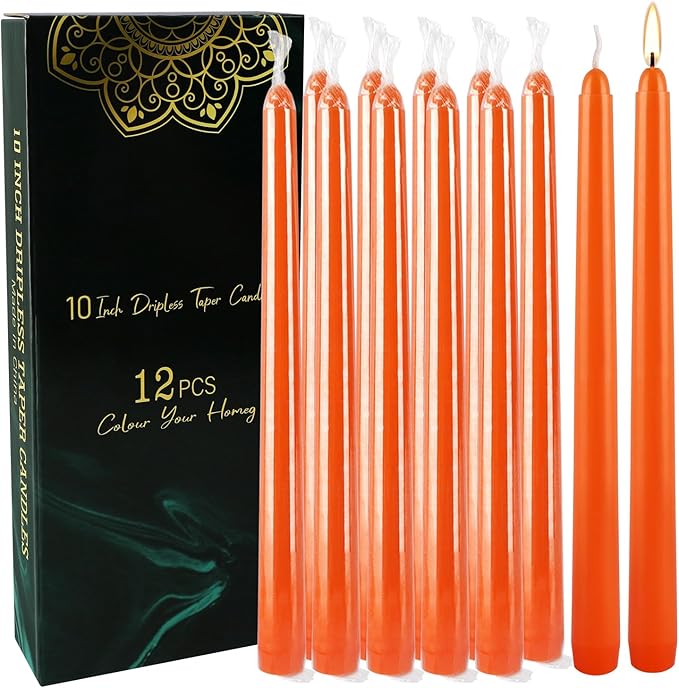 10 Inch Orange Slender Taper Candles Set - Image 9