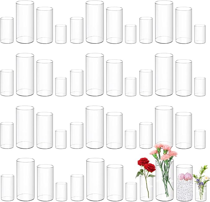 48 Pack Plastic Cylinder Vases, 4 6 8 10 Inch Tall Acrylic Cylinder Clear by Unknown