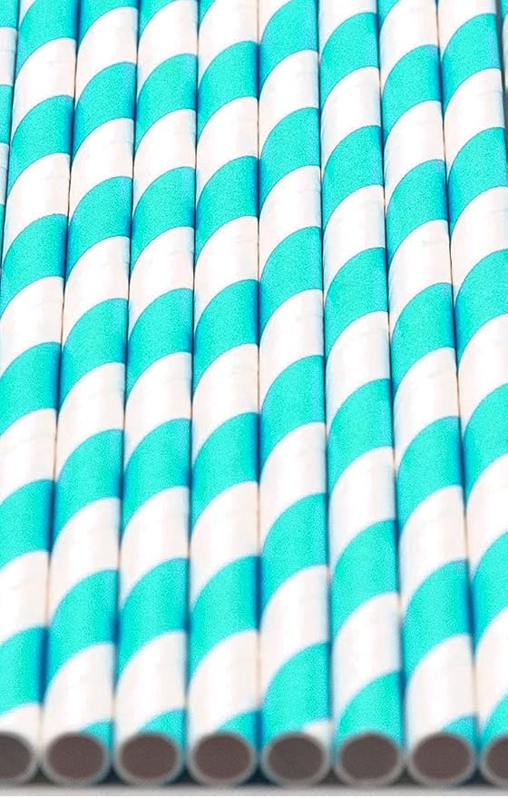 Pack of 900 Turquoise Swirls Biodegradable 4-Ply Paper Drinking Straws - Image 3