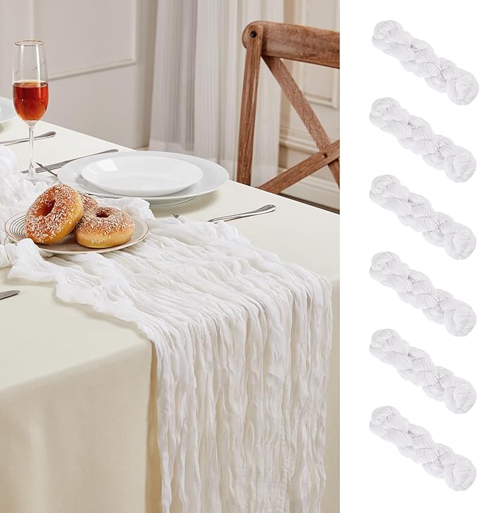 6 Pack White Cheesecloth Table Runner 10FT Long Boho Gauze Table Runner Rustic by AGIRL