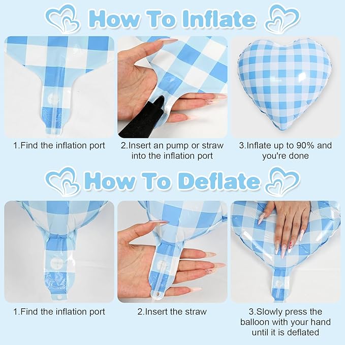 Blue White Checkered Heart Balloons - Image 7