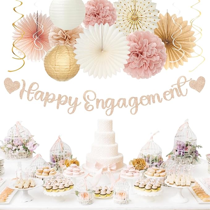 Champagne-Gold Fall Boho Happy-Engagement Party-Decorations - Image 3