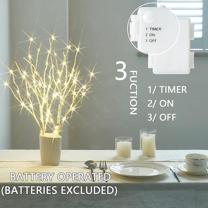 Fudios Lighted Birch Branches 18IN 70 White Willow LED - Image 4