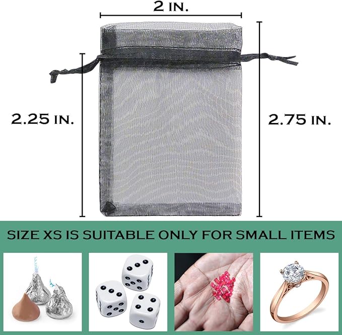 TheDisplayGuys 100-Pack XS 2x2 3/4" Black Sheer Organza Gift & Goodie Bags - Image 2