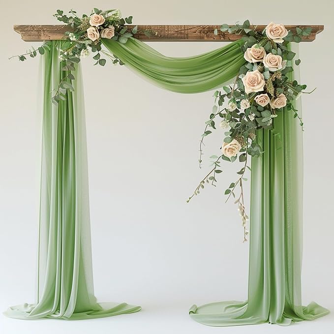 Wokceer Wedding Arch Draping 28.7" x 20FT Sage Green Sheer Fabric Backdrop by Wokceer