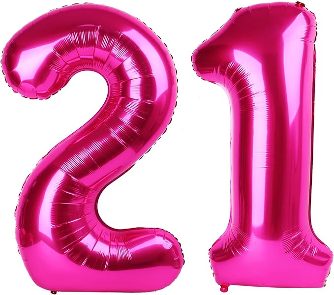 Hot Pink Number 21 Balloon 40 inch, Number 21 Birthday Balloon by Upgesy