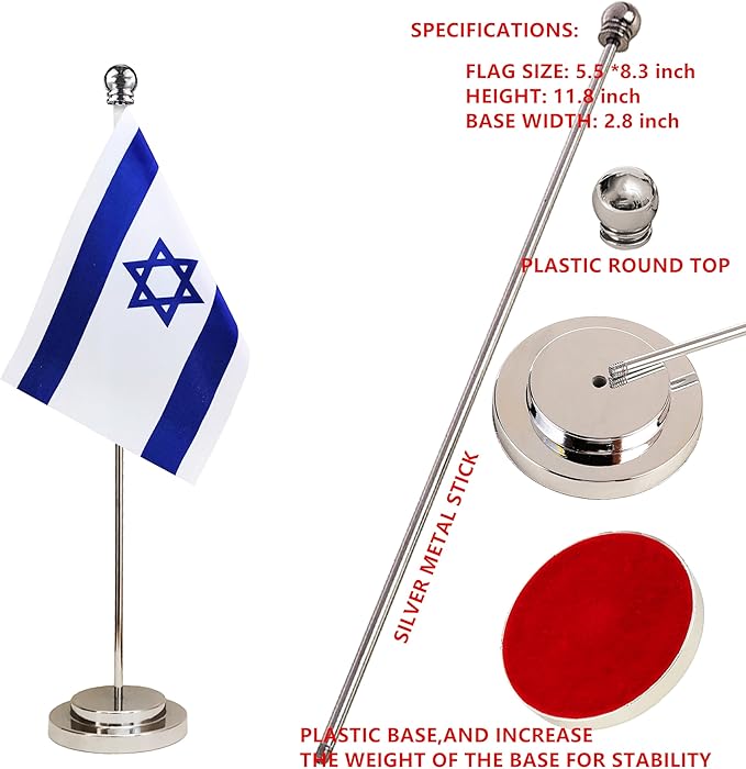Israel Israeli Deluxe Desk Flag Set Small Mini Miniature Israel Israeli Table - Image 4