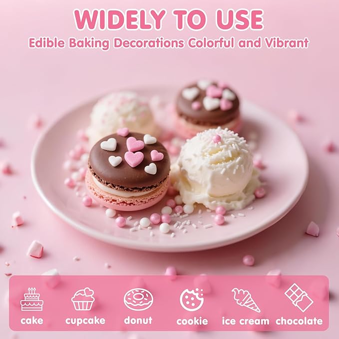 Edible Heart Sprinkles for Cake Decorating, Baking Candy Decorations, Cupcake - Image 4