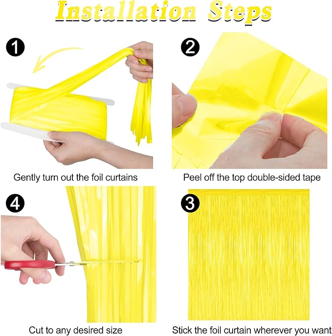2 Pack Backdrop Curtains, 3.28 FT x 7.05 FT Yellow Color Tinsel Backdrop - Image 3