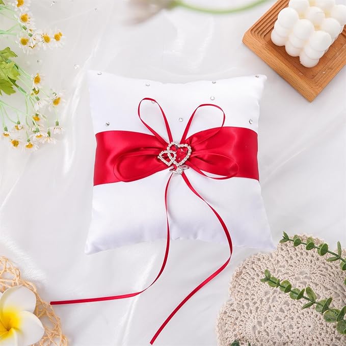 QIRMIZI Ring Pillow, Pearls Ring Cushion, Ring Bearer Holder - Image 6