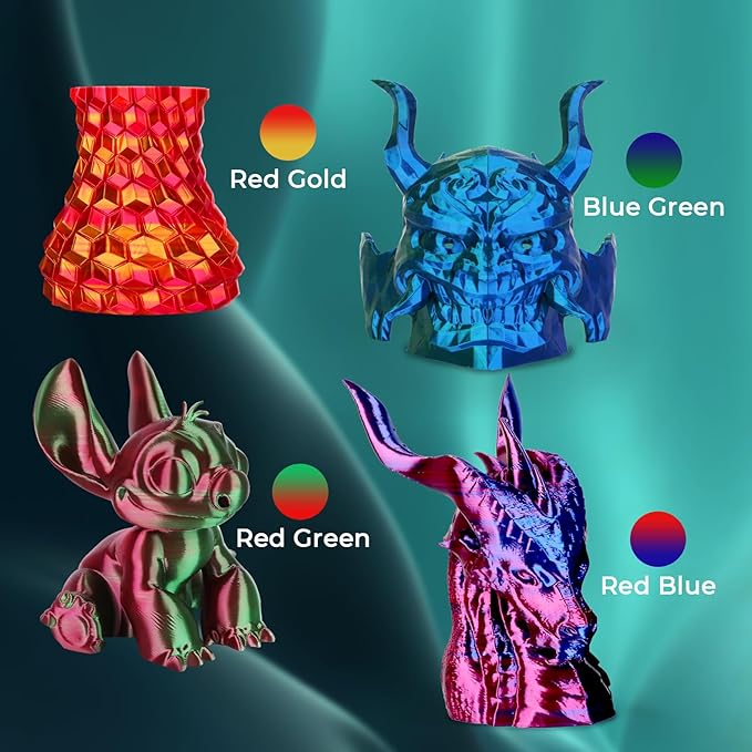AMOLEN Silk PLA 3D Printer Filament Bundle, Shiny Dual Color PLA Filament - Image 2