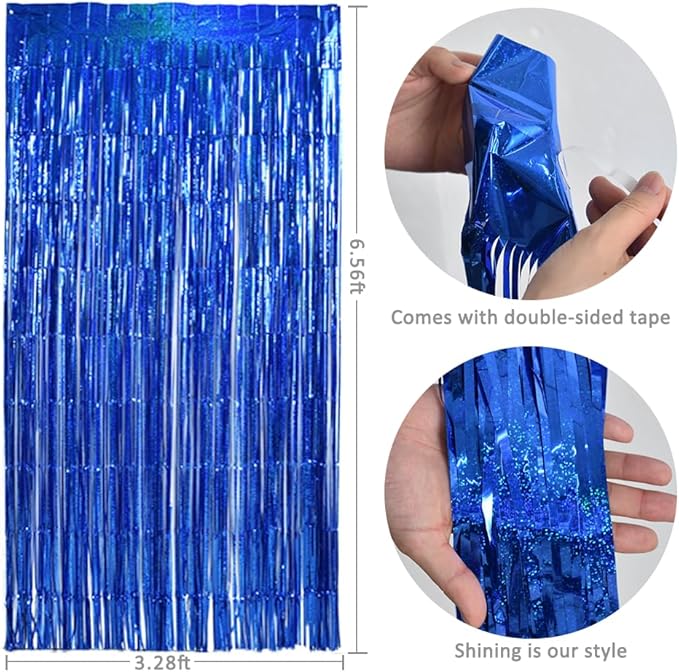 TONIFUL 3Pcs Laser Blue Door Streamers, Photo Booth Backdrop Metallic Streamers - Image 2