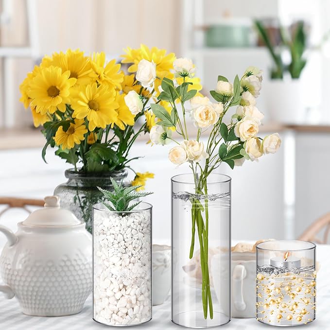 Nuogo 36 Pcs Plastic Cylinder Vases Tall Clear Flower Vases - Image 7